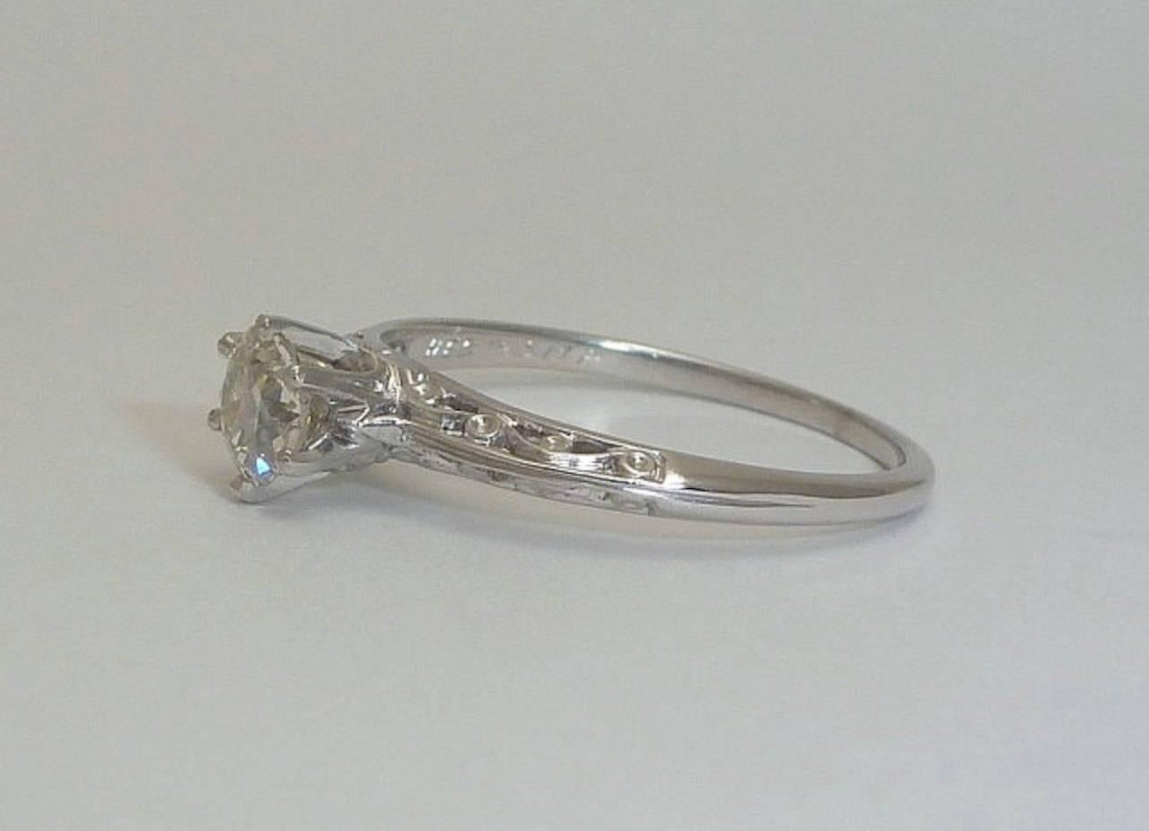 Old European Cut Edwardian 0.41 Carat Diamond Platinum Filigree Ring For Sale