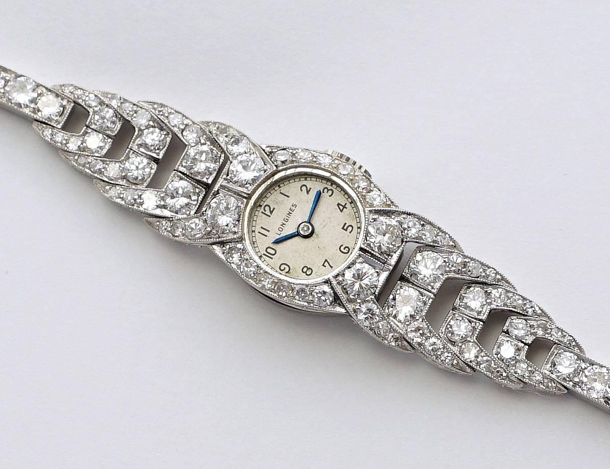 Art Deco Longines Ladies Platinum Diamond Wristwatch