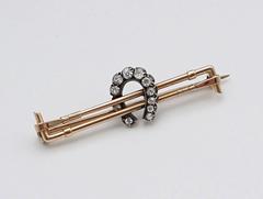 Edwardian Diamond Set Gold Horseshoe Polo Brooch