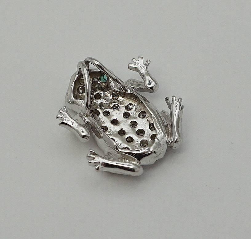 Diamond Studded Platinum Frog Pendant with Emerald Eyes 1
