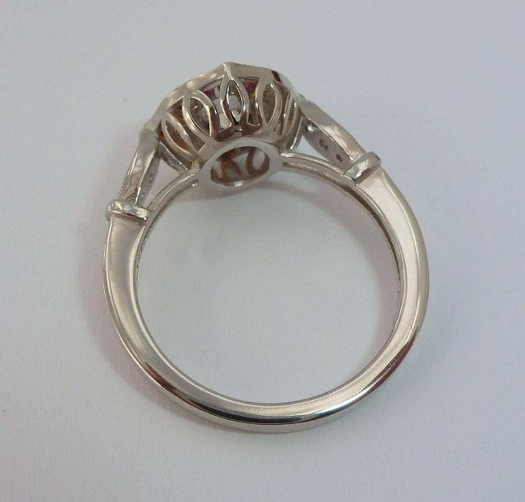 Women's Ravishing Champagne Diamond Ruby Sapphire Platinum Ring