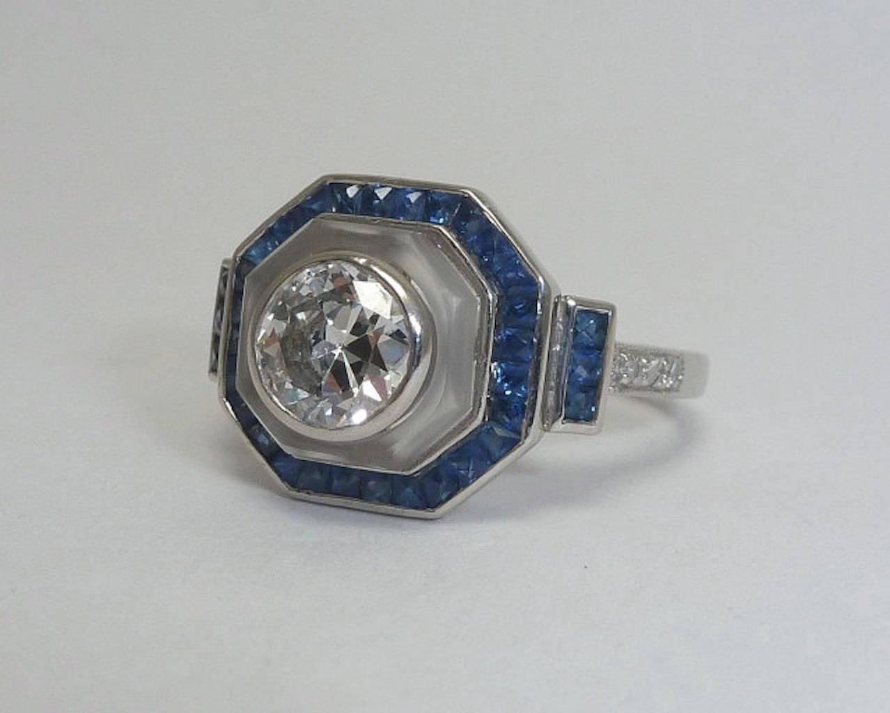 Exceptional Sapphire Diamond Rock Crystal Platinum Ring In Excellent Condition For Sale In Boston, MA