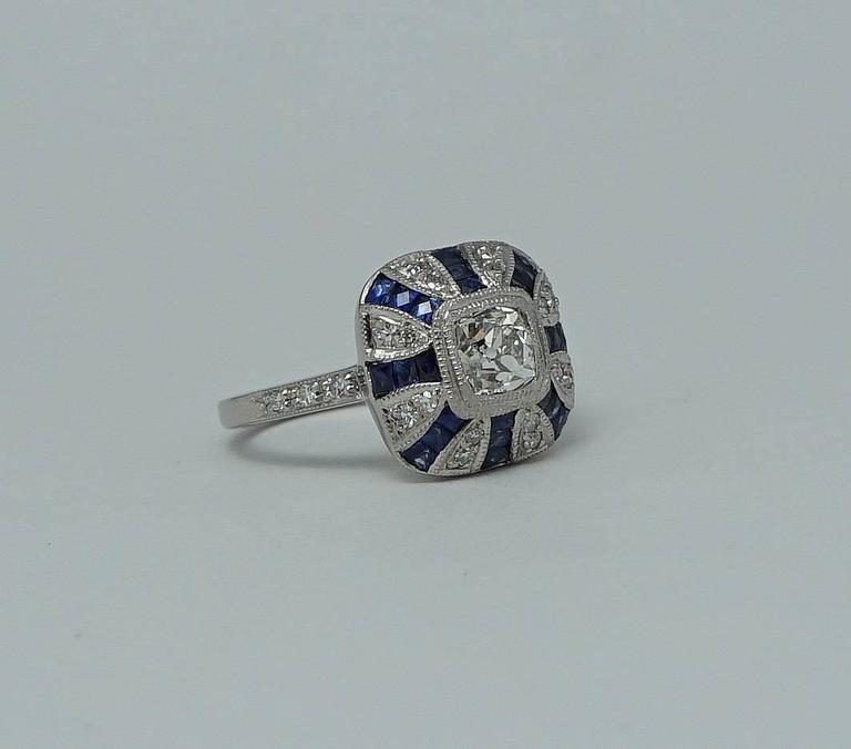 Dramatic Platinum 2.51 Carat French Cut Sapphire and Diamond Engagement