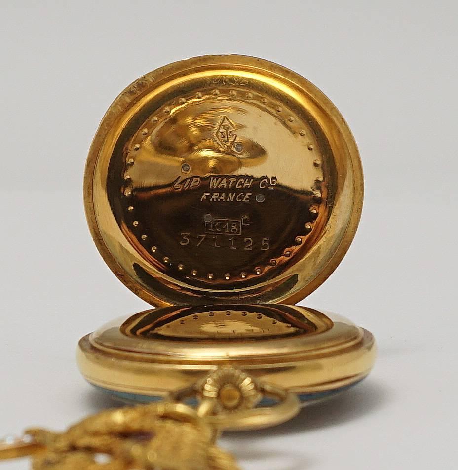 Antique French  Gold Enameled Griffon Pendant Pocket Watch 2