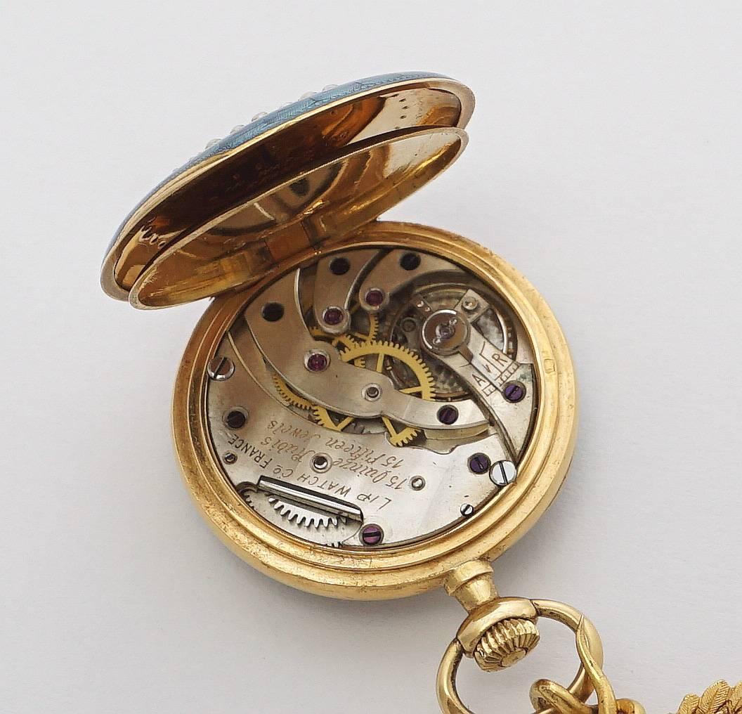 Antique French  Gold Enameled Griffon Pendant Pocket Watch 3