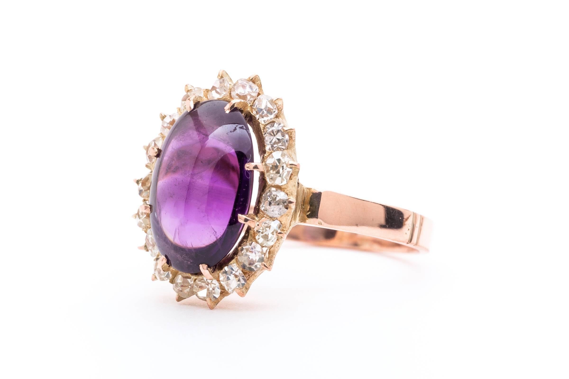 Luxurious Victorian Antique 5 Carat Amethyst Diamond Gold Ring In Excellent Condition In Boston, MA