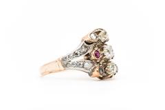 Antique Georgian 1.34 Carat Fancy Yellow Diamond Ruby Gold Ring