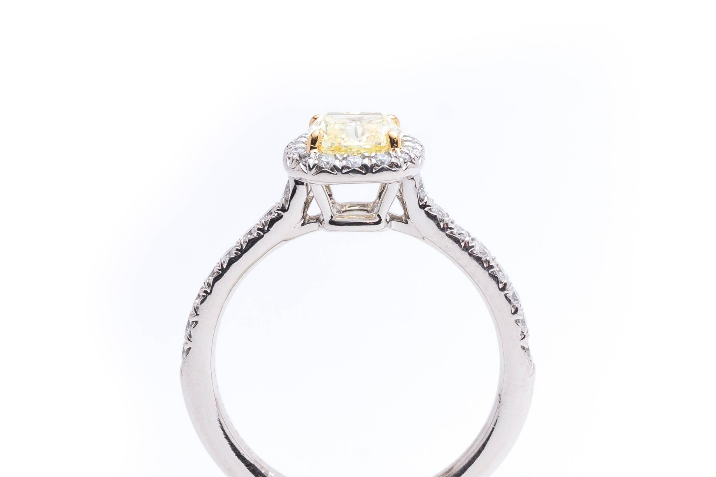 Tiffany & Co. Fancy Yellow Diamond Soleste Engagement Ring In Excellent Condition In Boston, MA