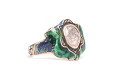 Antique Enamel and Rose Cut Diamond Dragon Ring