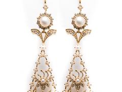 Monumental Floral Motif Diamond and Pearl Earrings