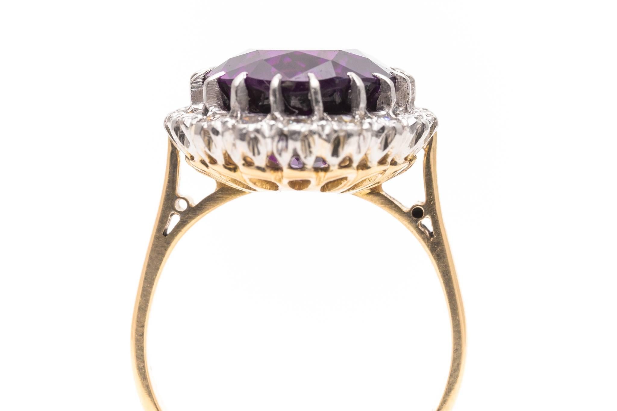 Edwardian Period Amethyst Diamond Cluster Ring in Platinum and 18k 1