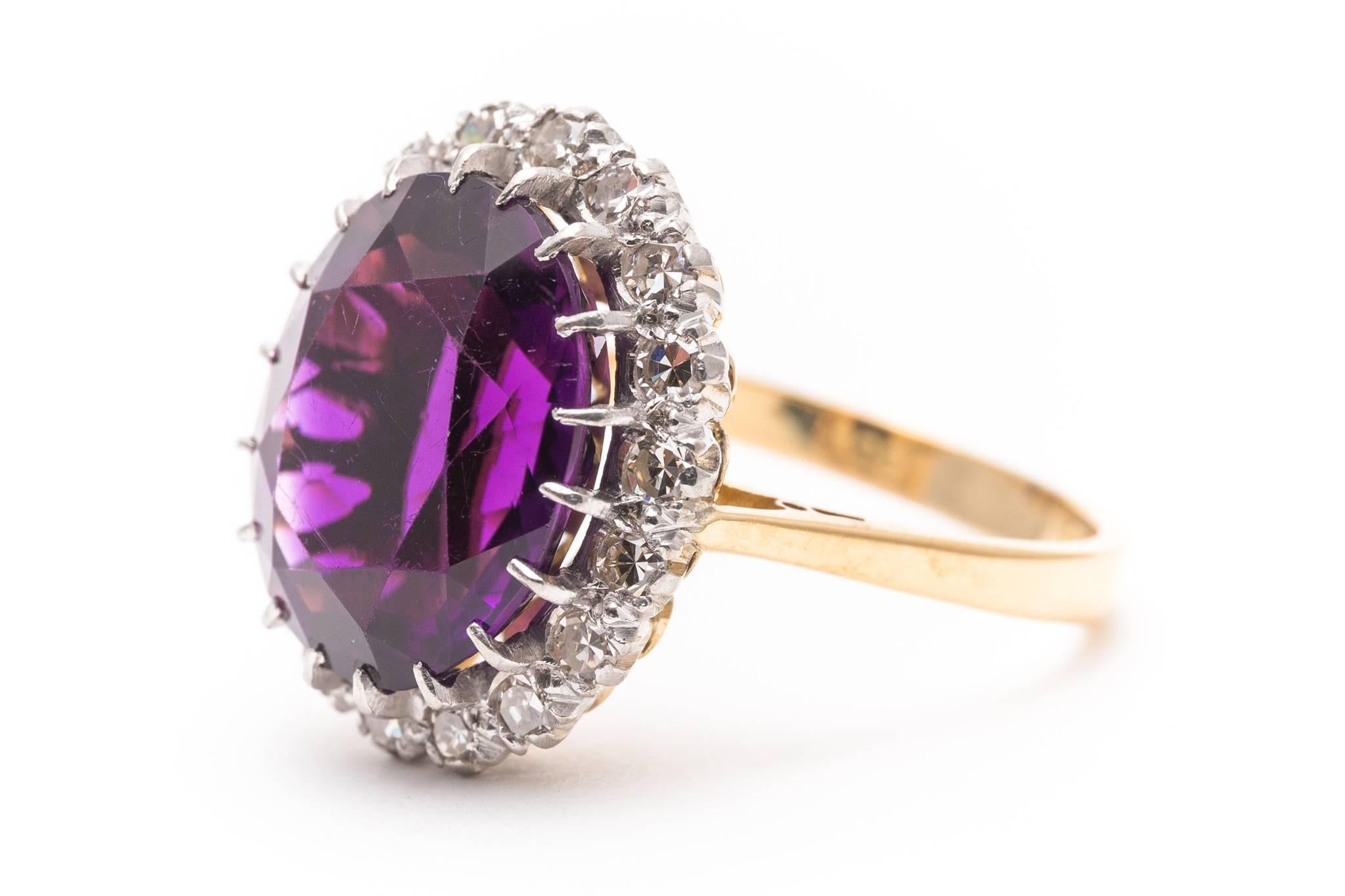 Edwardian Period Amethyst Diamond Cluster Ring in Platinum and 18k In Excellent Condition In Boston, MA