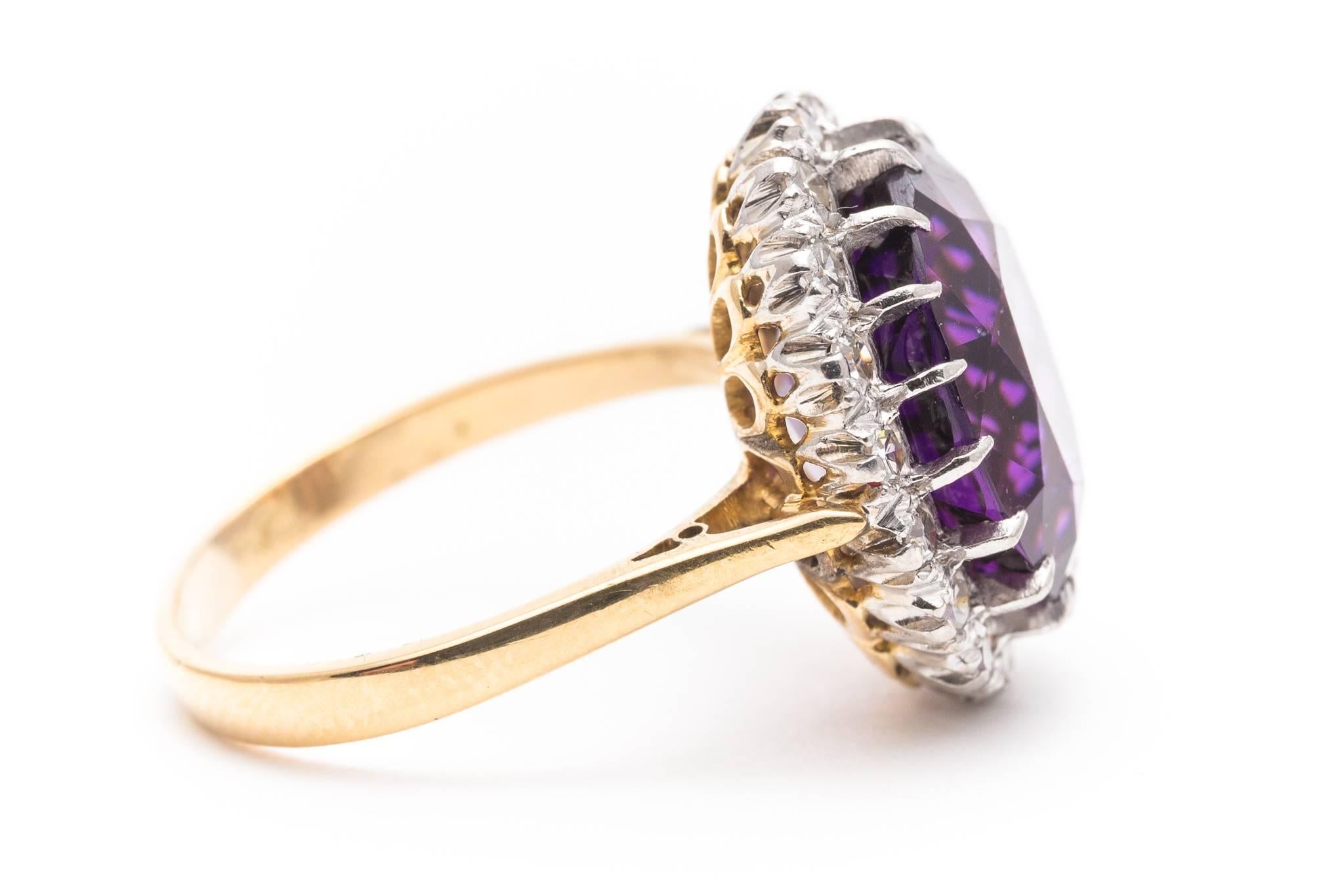 Women's Edwardian Period Amethyst Diamond Cluster Ring in Platinum and 18k