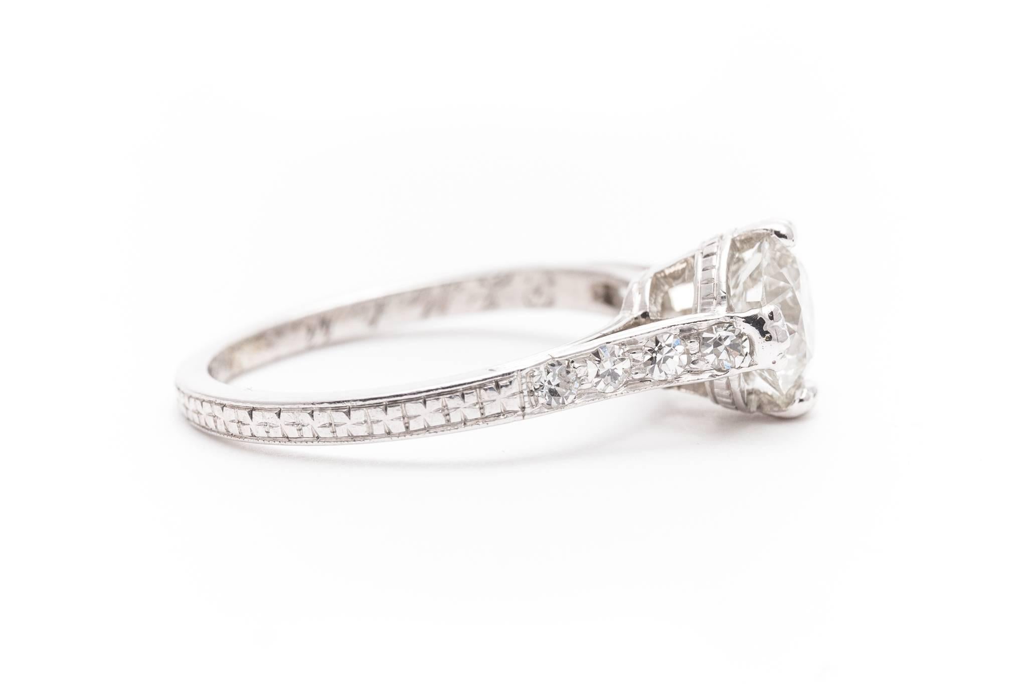 Edwardian 1.18 Carat Diamond Engagement Ring in Luxurious Platinum In Excellent Condition In Boston, MA