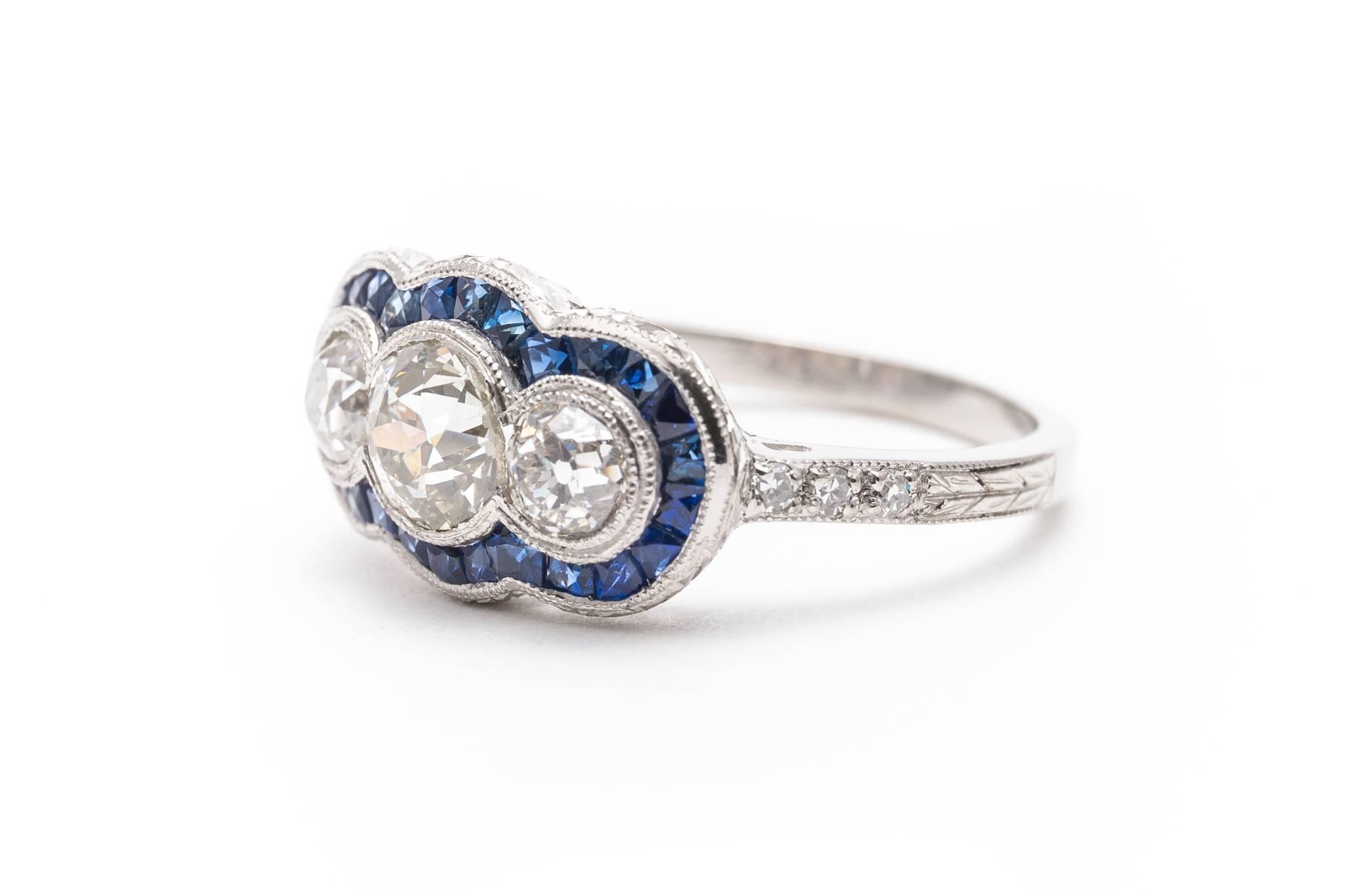 Vivid  Sapphire and Diamond Engagement Ring in Platinum In Excellent Condition In Boston, MA