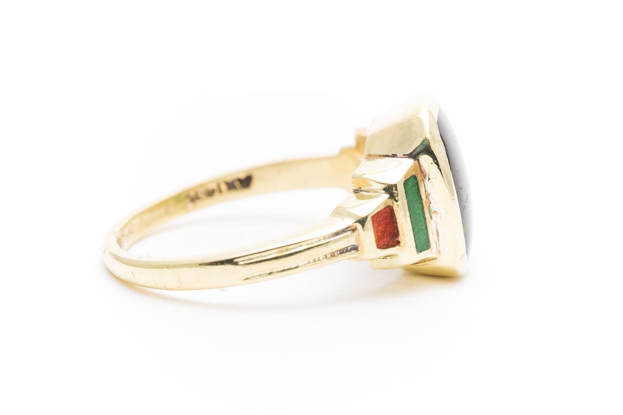 Women's Art Deco Tourmaline and Enamel Gold Ring  For Sale