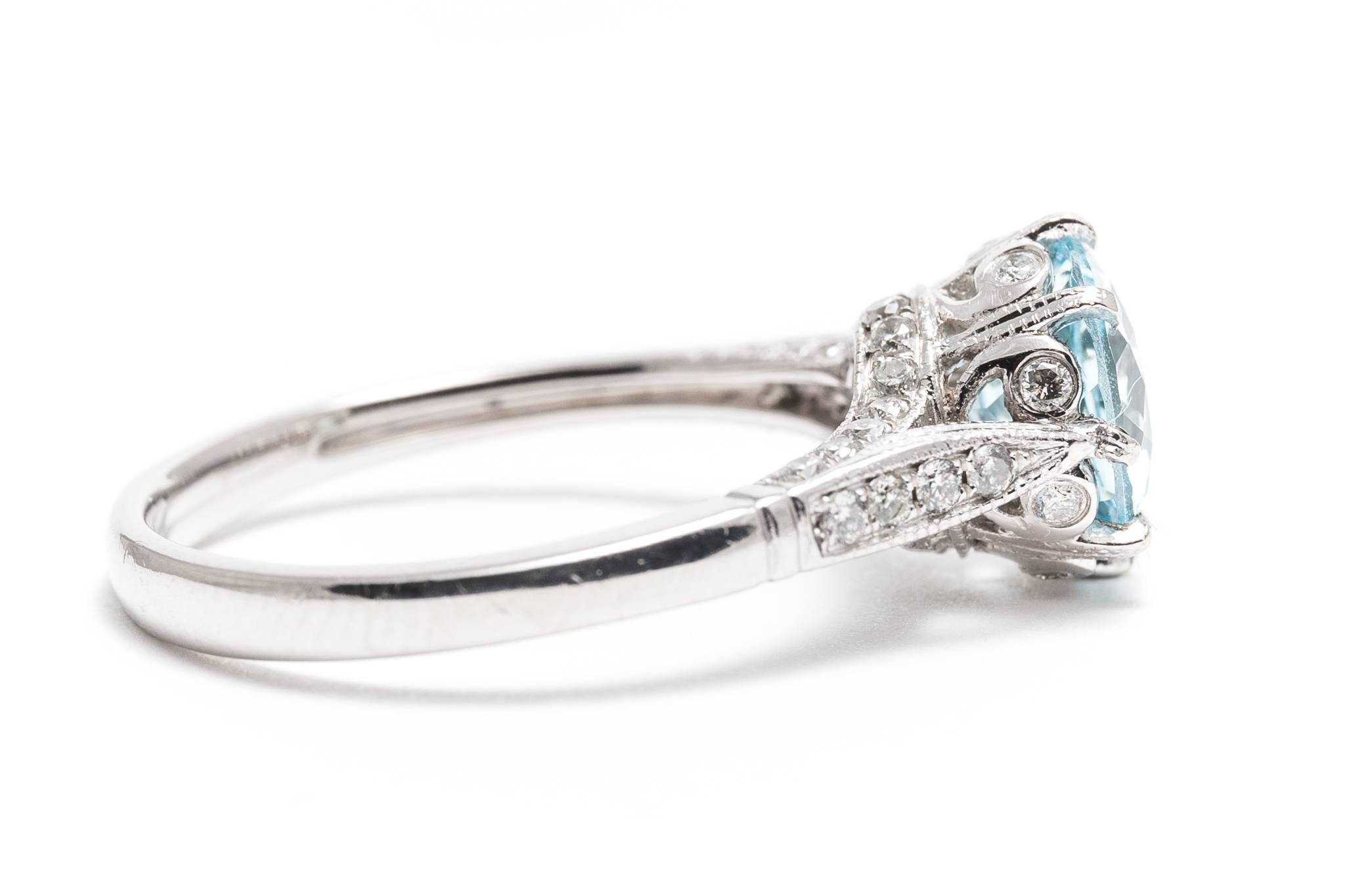 Women's  Aquamarine and Pave Diamond Ring in Platinum