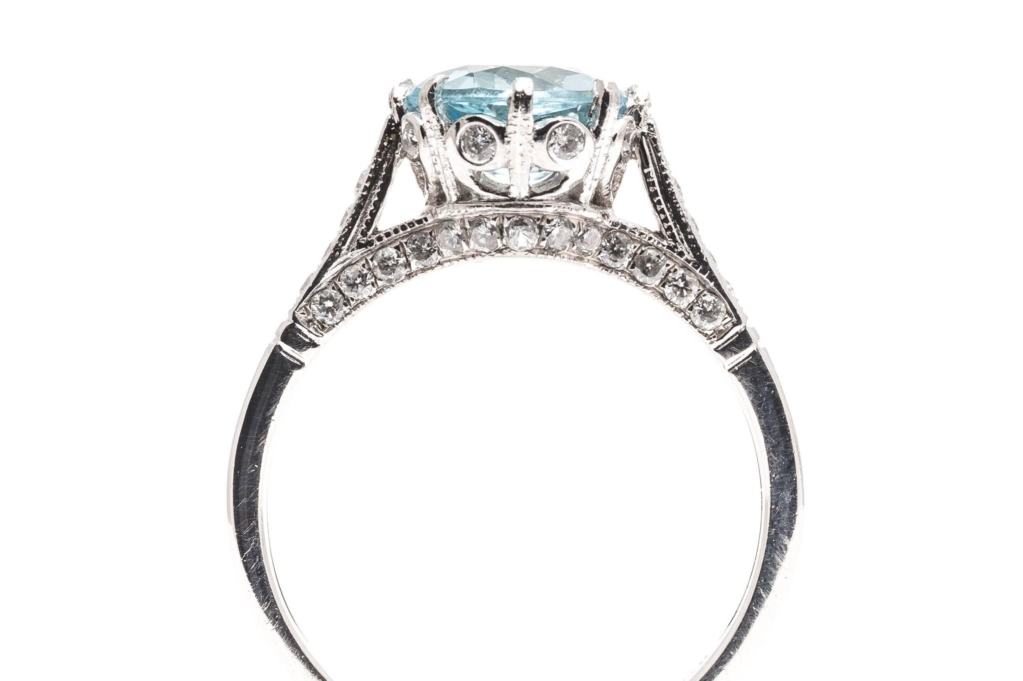  Aquamarine and Pave Diamond Ring in Platinum 1