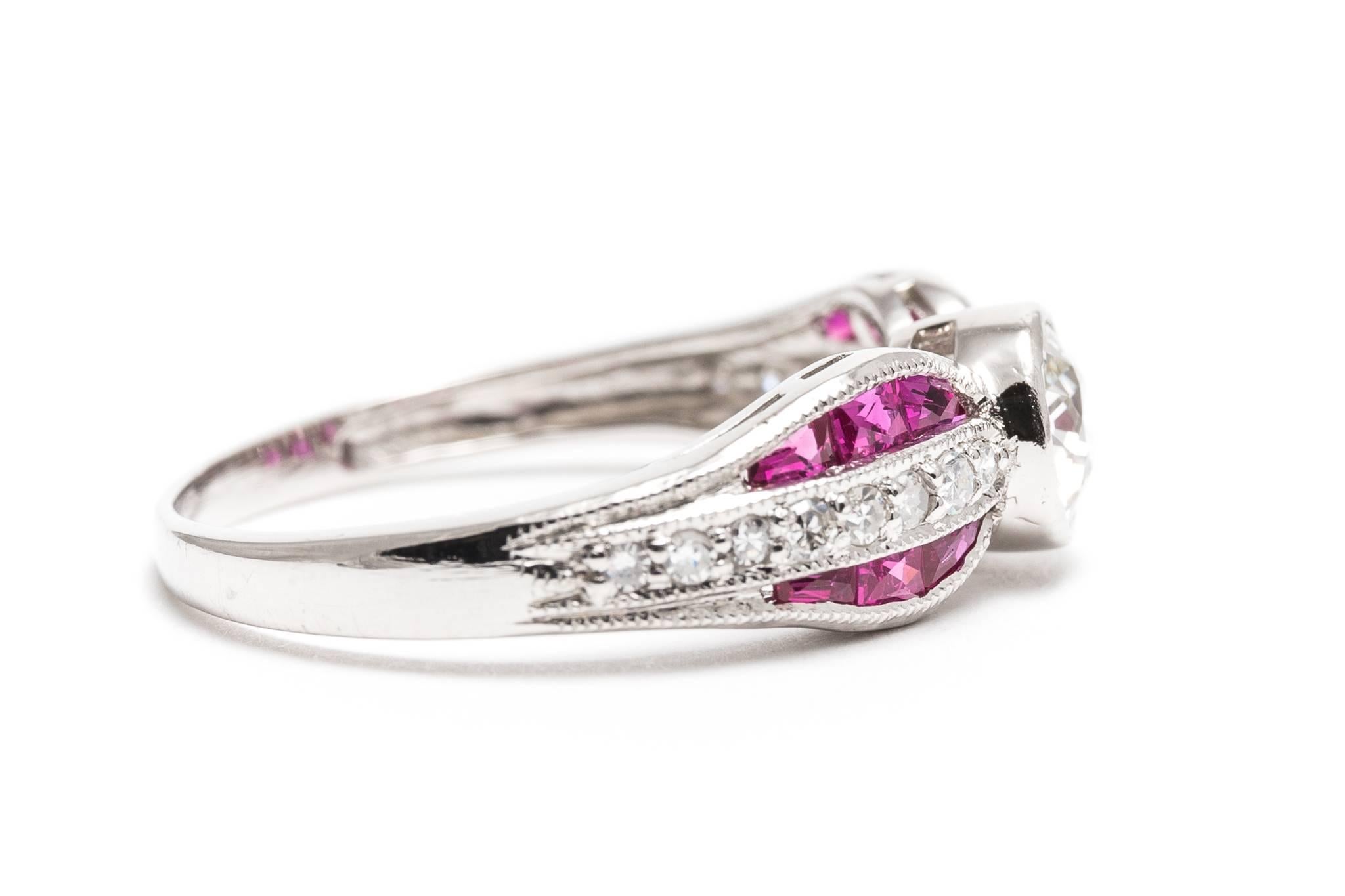 Women's Bow Shaped Ruby and Diamond Engagement Ring in Platinum