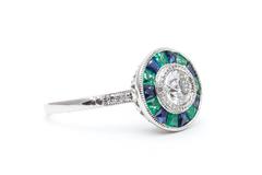 Exciting Emerald, Sapphire and Diamond Target Ring in Platinum
