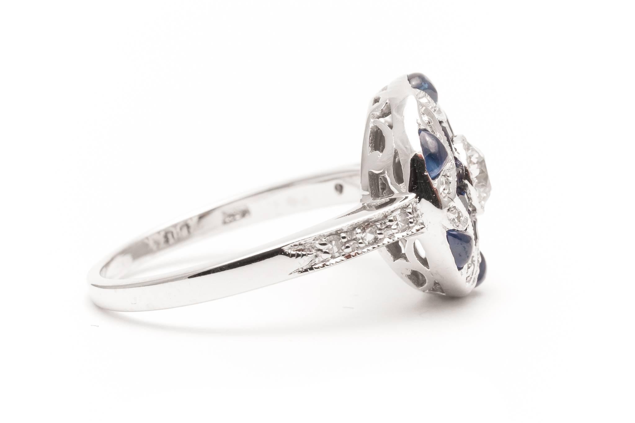 Women's Exquisite Diamond and French Cut Sapphire White Gold Ring