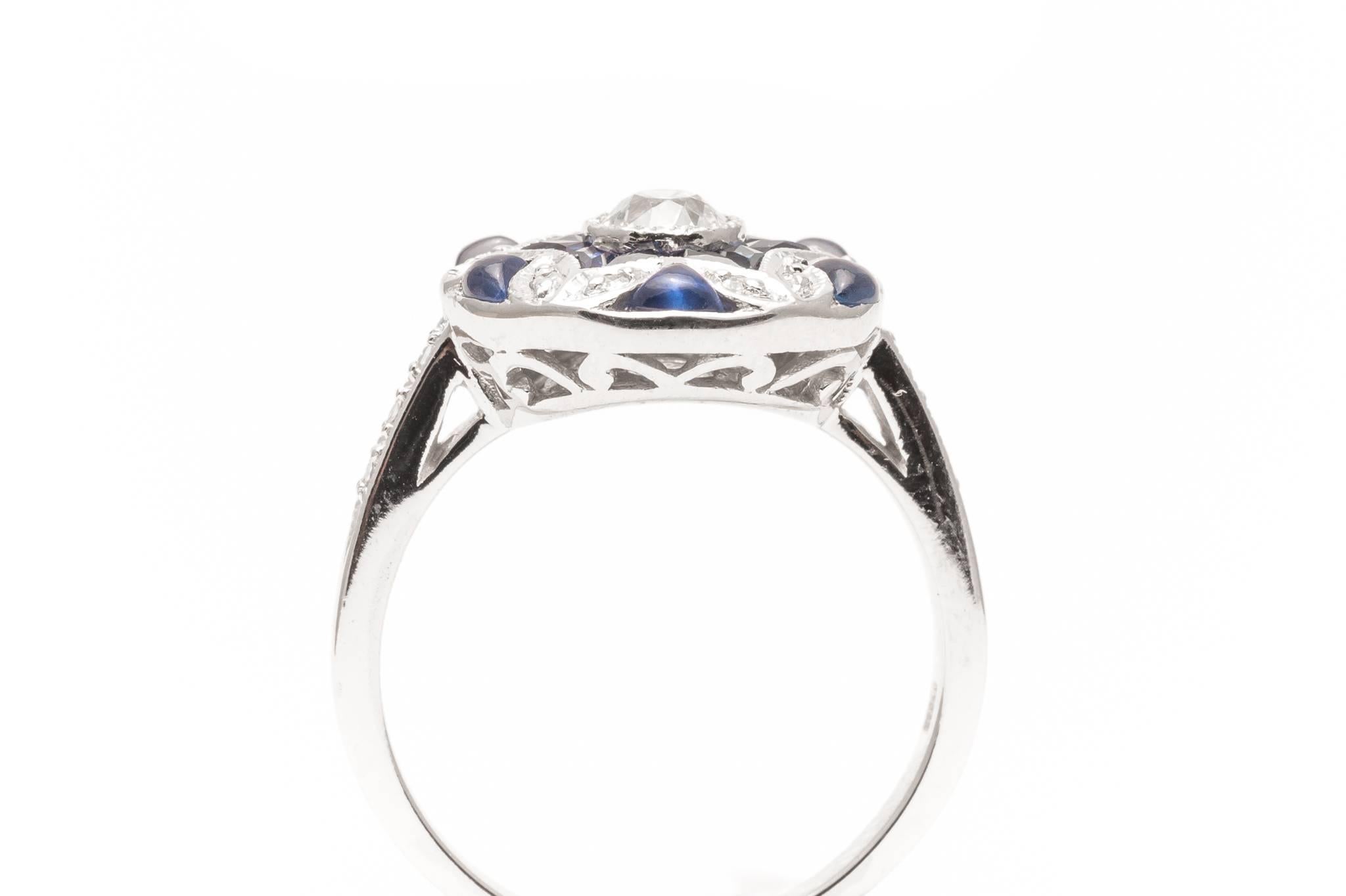 Exquisite Diamond and French Cut Sapphire White Gold Ring 1