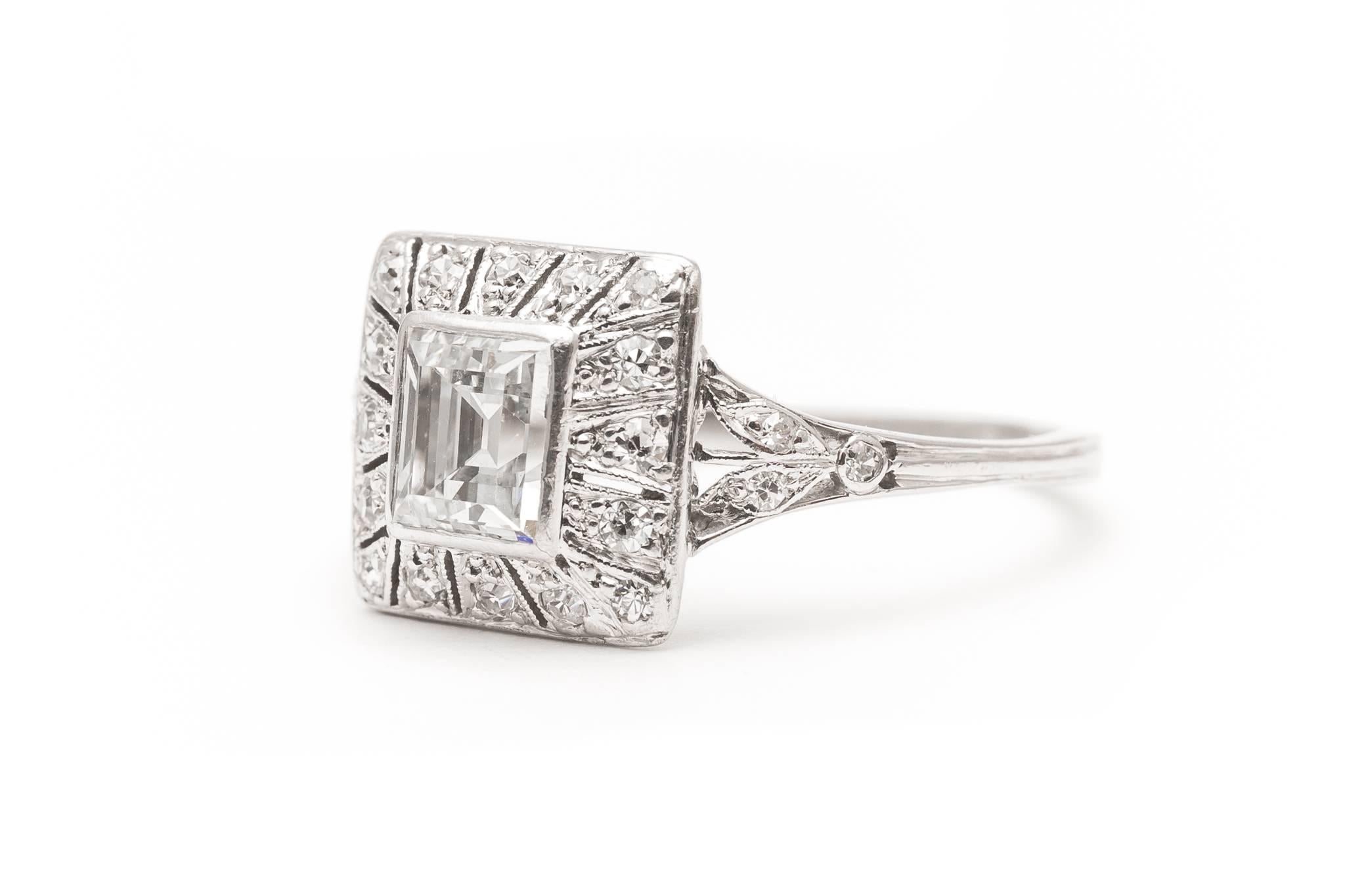 Art Deco Step Cut Diamond Platinum Engagement Ring