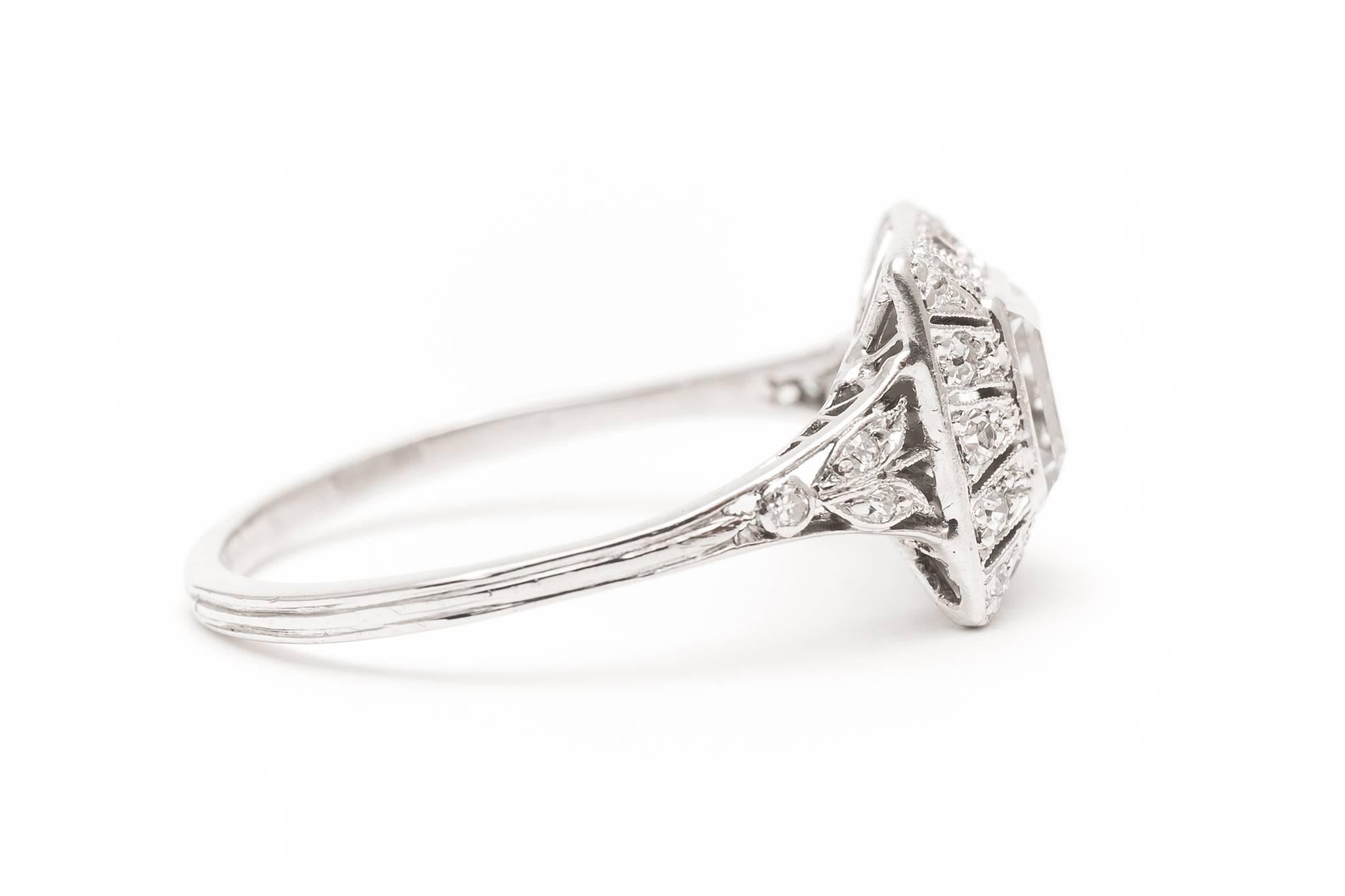 Old European Cut Step Cut Diamond Platinum Engagement Ring