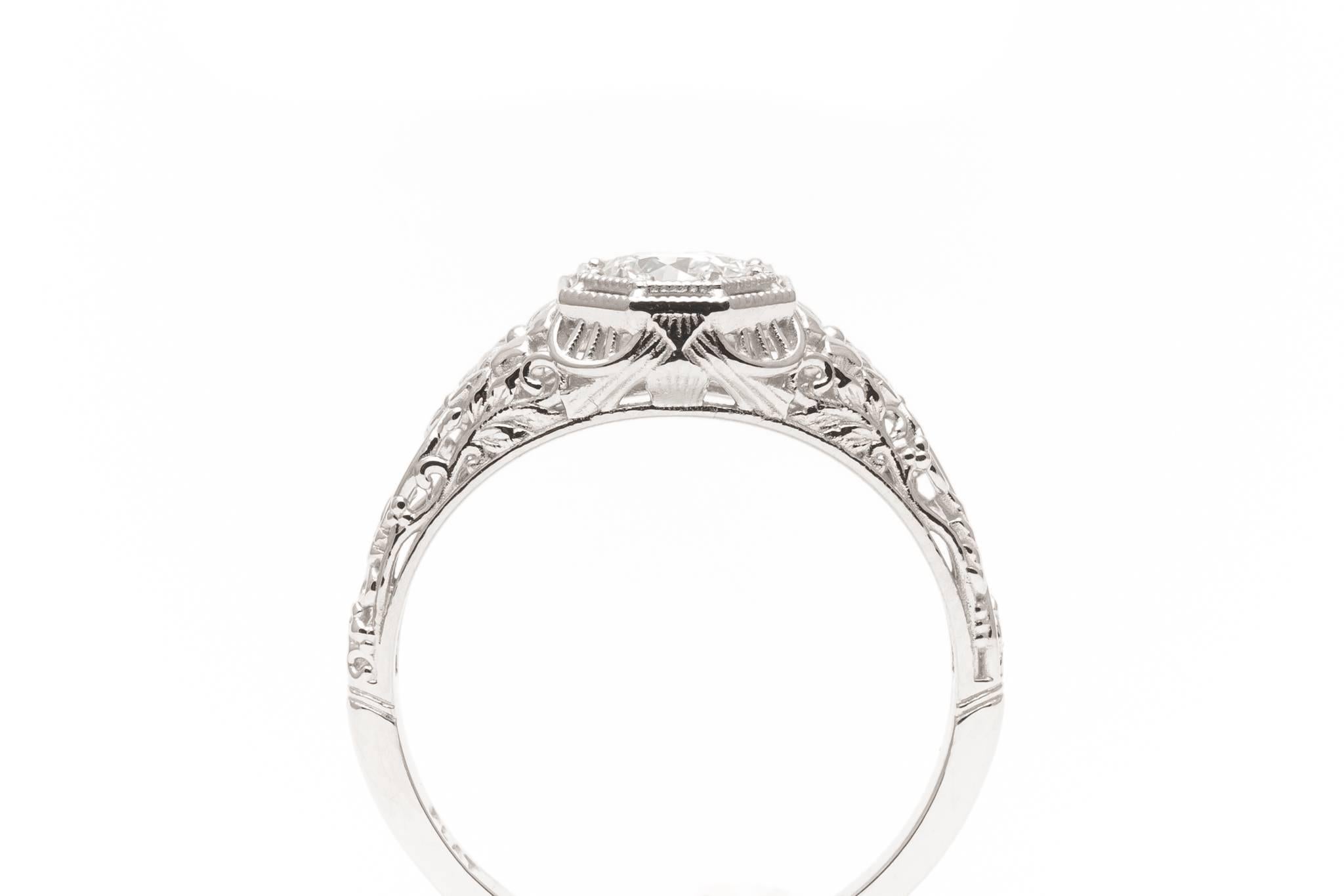 Women's Floral Filigree Diamond Platinum Engagement Ring For Sale