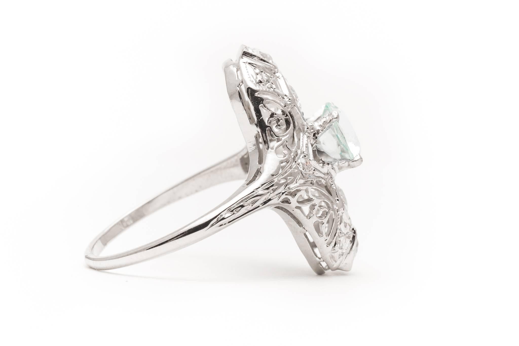 Women's or Men's Art Deco Aquamarine and Diamond White Gold Ring