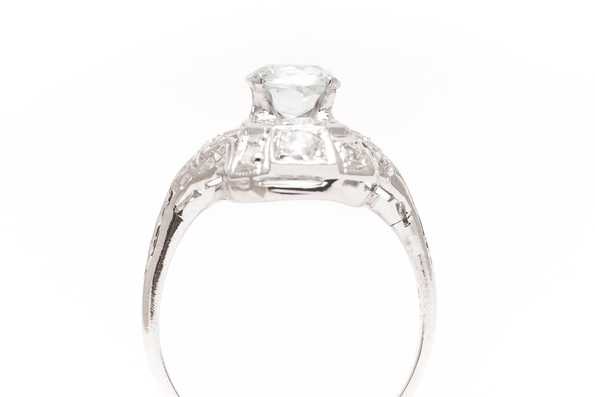 Art Deco Aquamarine and Diamond White Gold Ring 1
