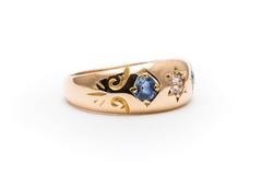 Edwardian Star of David Diamond and Sapphire Trilogy Gold Ring