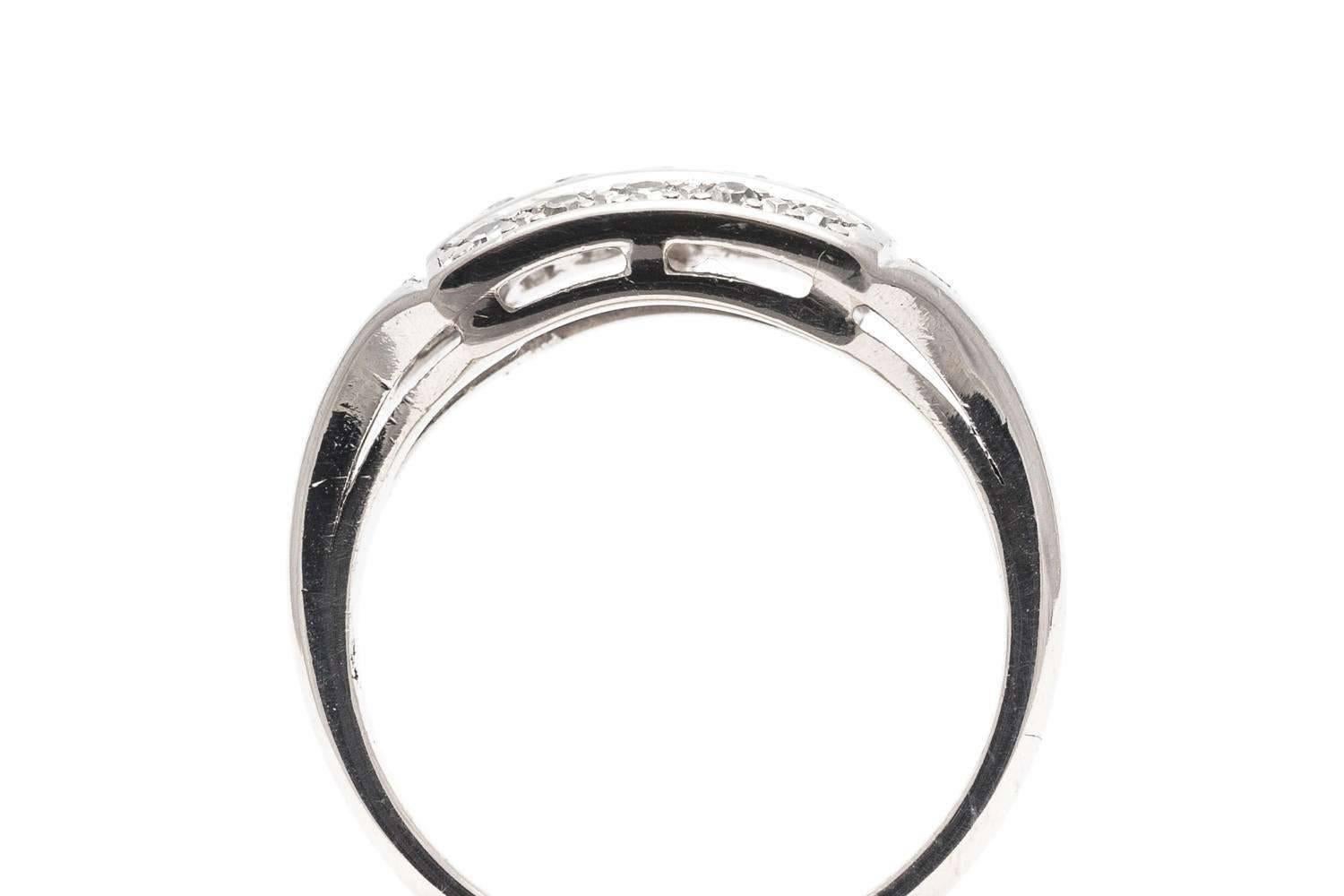 Art Deco Three-Row Diamond Wedding Platinum Ring 1
