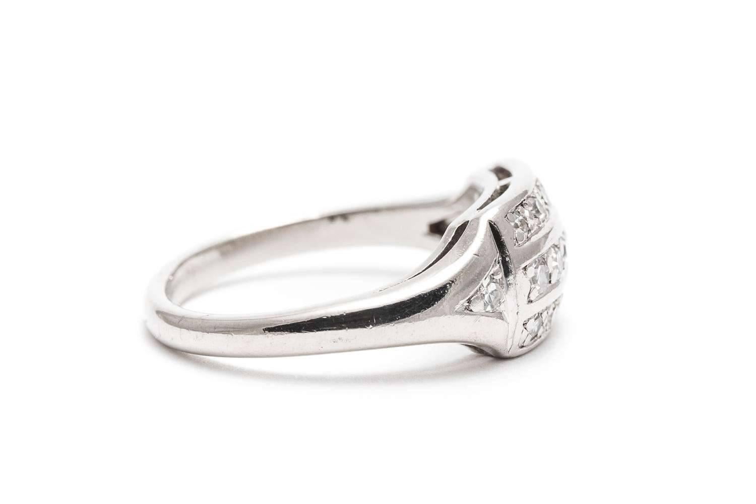 Women's Art Deco Three-Row Diamond Wedding Platinum Ring