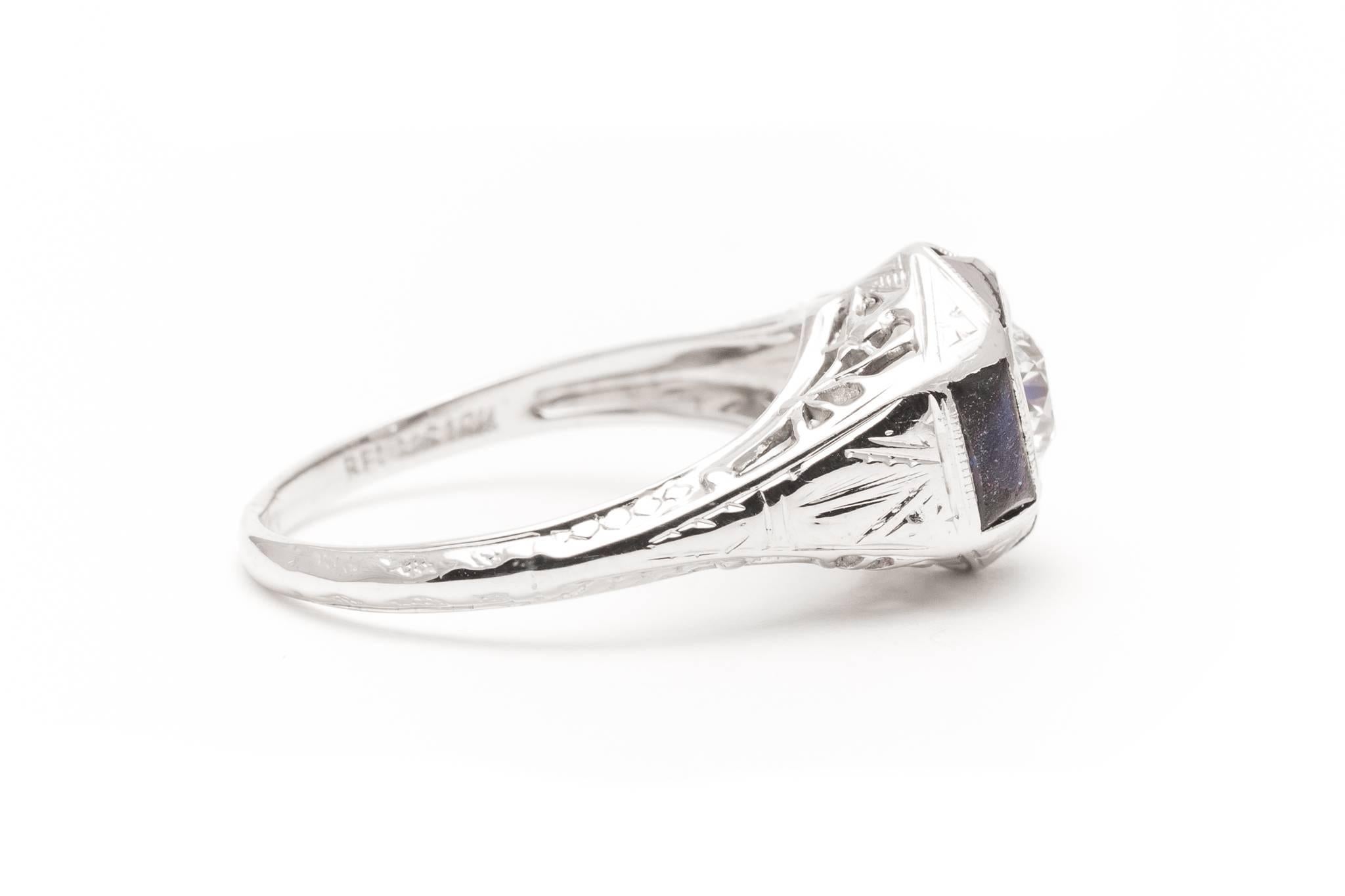 Belais Brothers Art Deco Sapphire Diamond White Gold Engagement Ring In Excellent Condition For Sale In Boston, MA