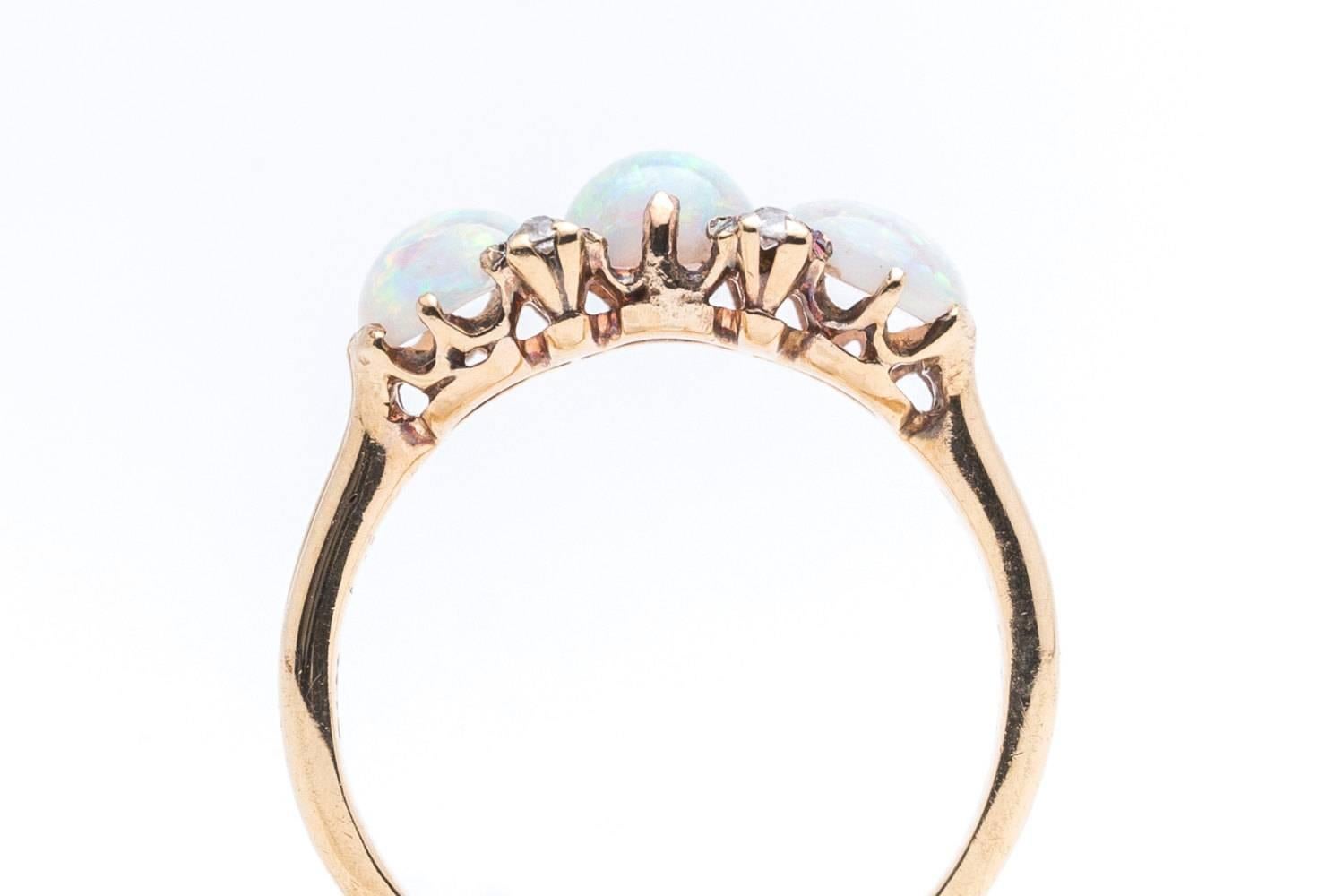 Women's or Men's Victorian Opal Diamond Yellow Gold Trilogy Ring  For Sale
