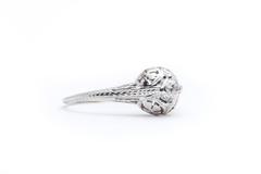 Elaborate Hand Engraved Floral Motif Diamond White Gold Engagement Ring