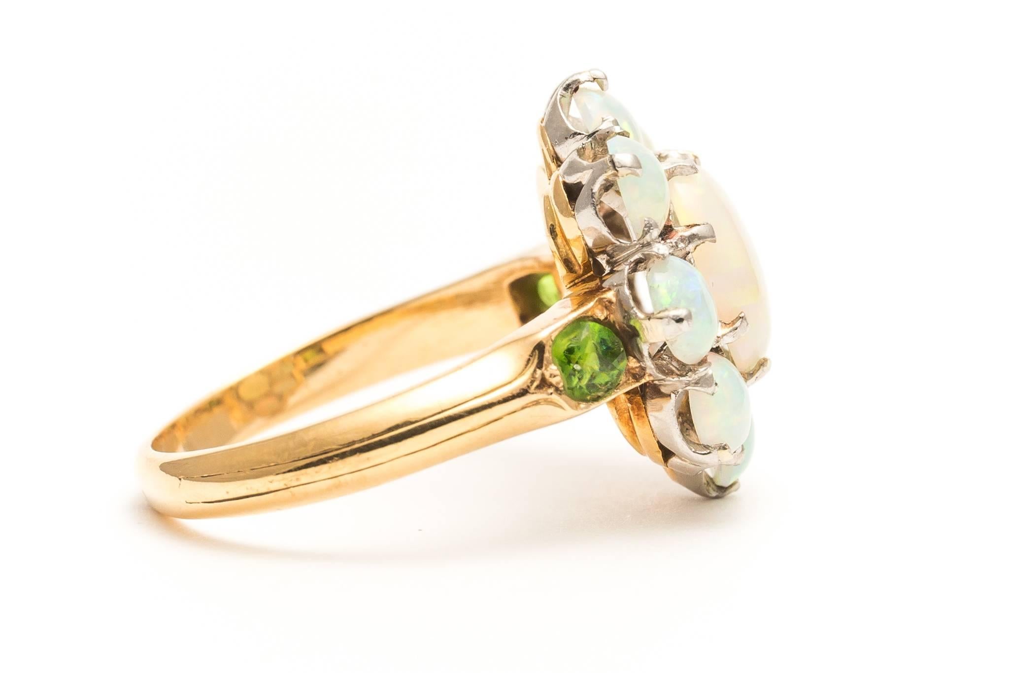 Women's Edwardian Opal Demantoid Garnet Gold Platinum Ring 