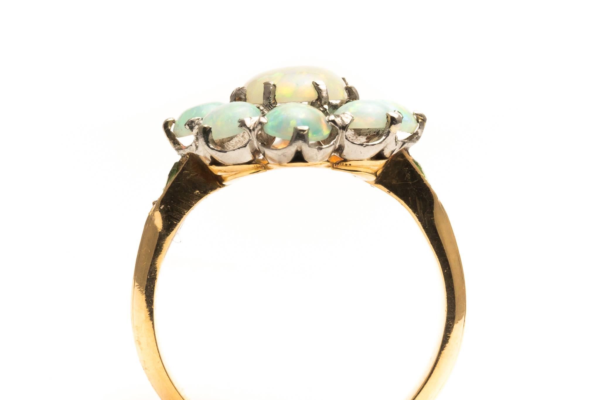 Edwardian Opal Demantoid Garnet Gold Platinum Ring  1