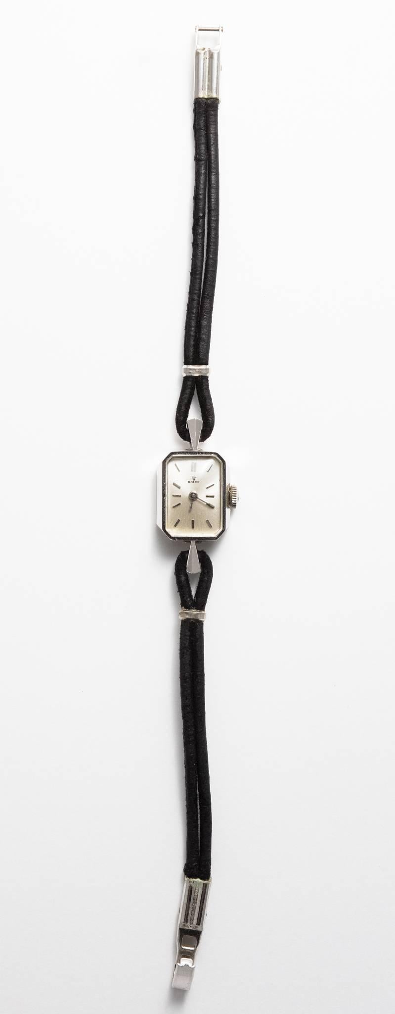 Vintage Mid Century Rolex Ladies White Gold Wristwatch  In Excellent Condition In Boston, MA
