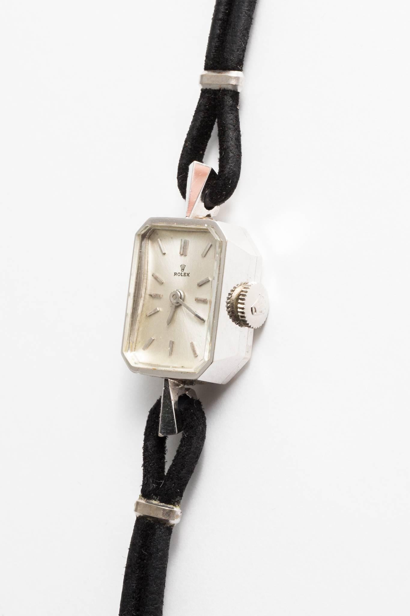 Retro Vintage Mid Century Rolex Ladies White Gold Wristwatch 