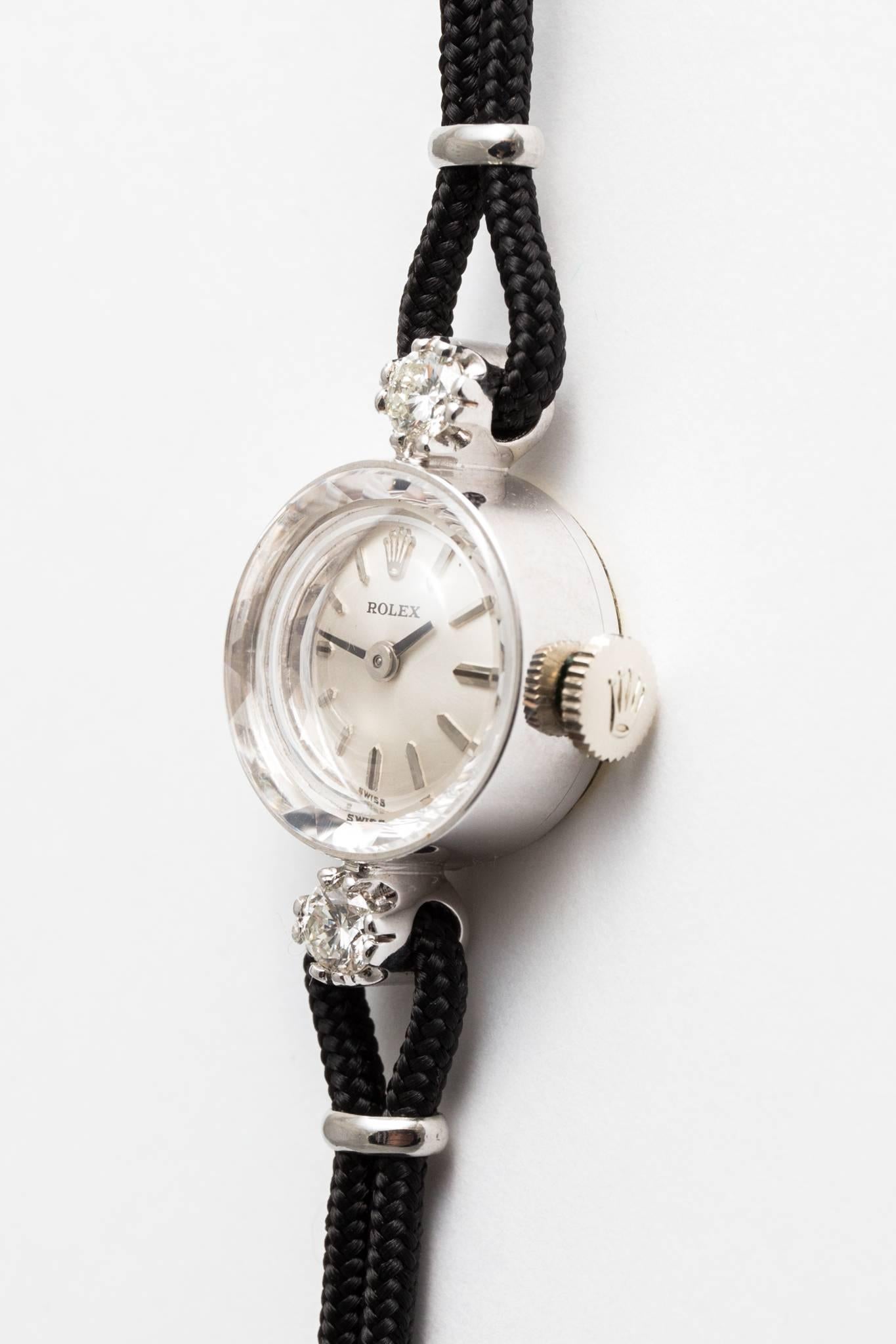 Retro Rolex Ladies White Gold Diamond Manual Winding Wristwatch, circa 1950s