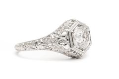 Handmade 1.20 Carat Diamond Platinum Floral Filigree Engagement Ring
