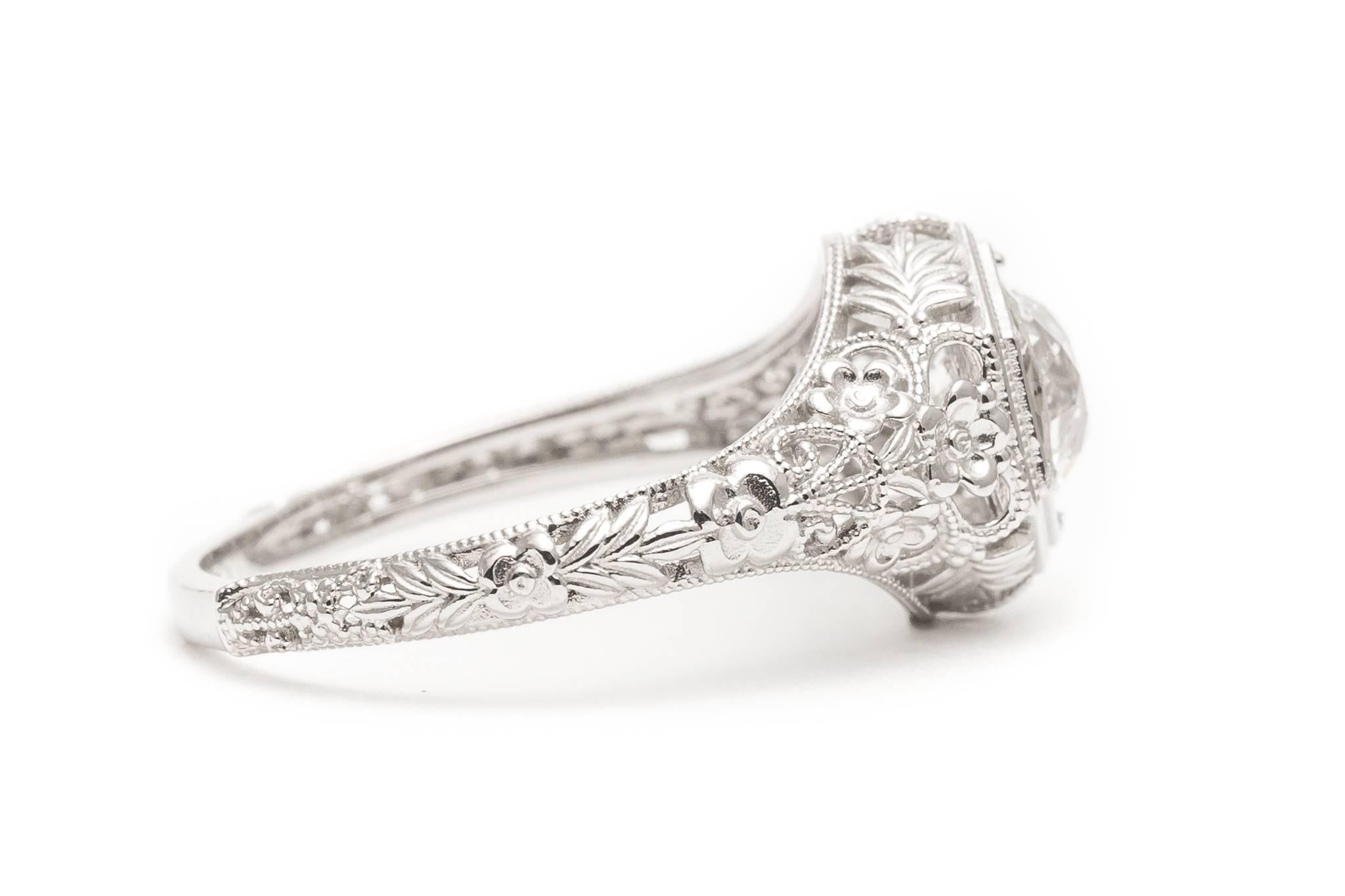 Handmade 1.20 Carat Diamond Platinum Floral Filigree Engagement Ring  In Excellent Condition For Sale In Boston, MA