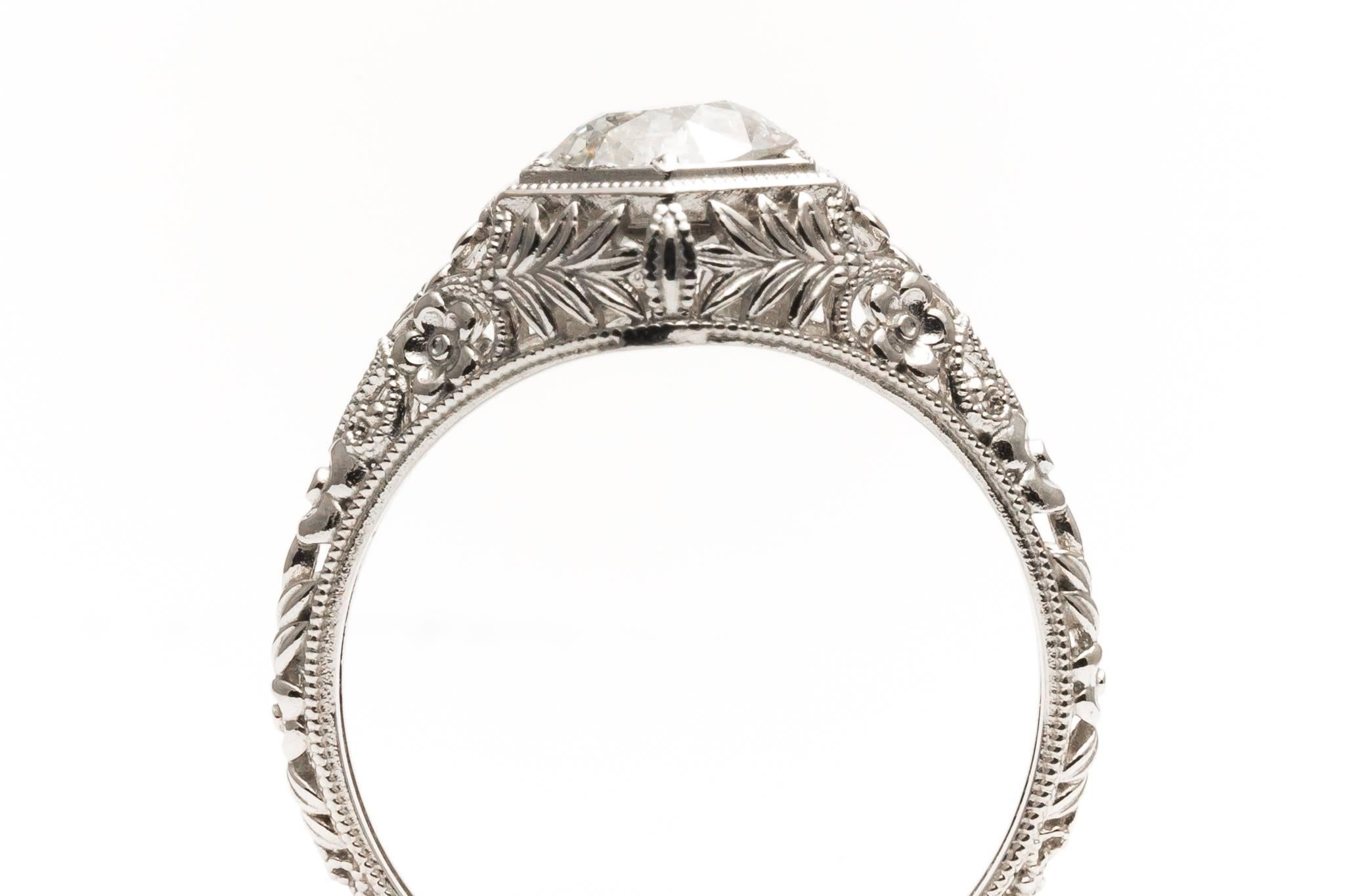 Women's Handmade 1.20 Carat Diamond Platinum Floral Filigree Engagement Ring  For Sale