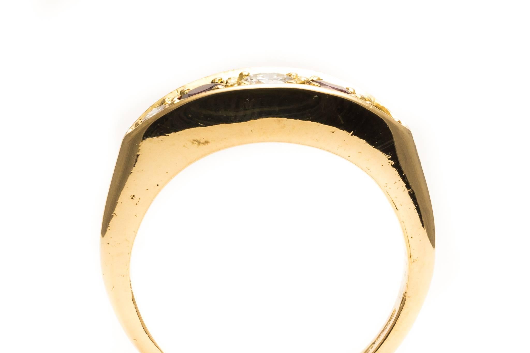 English Ruby Diamond Yellow Gold Band Ring 1