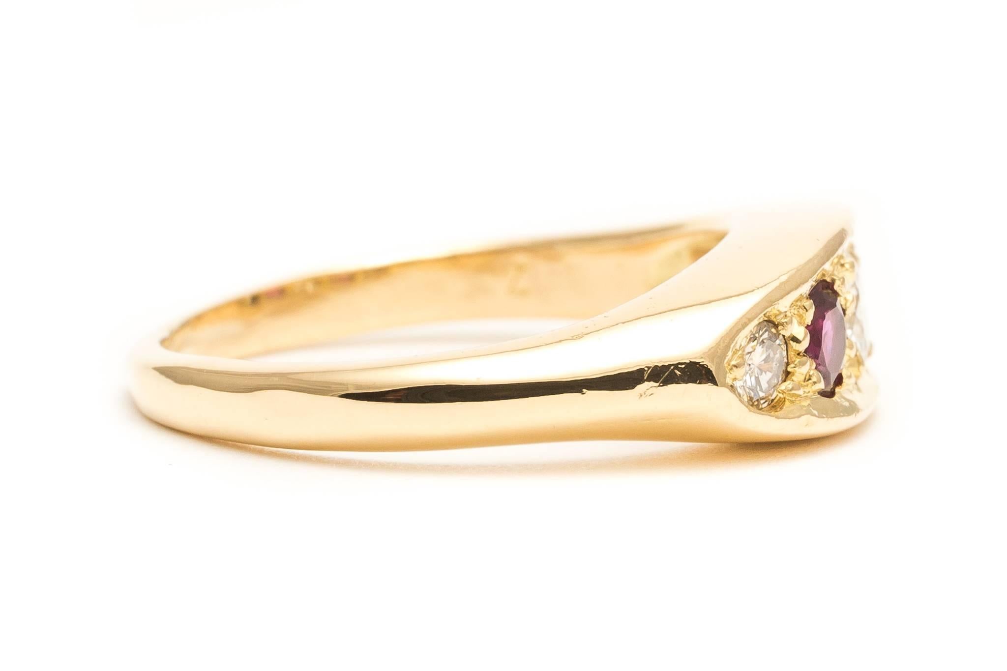 Women's English Ruby Diamond Yellow Gold Band Ring