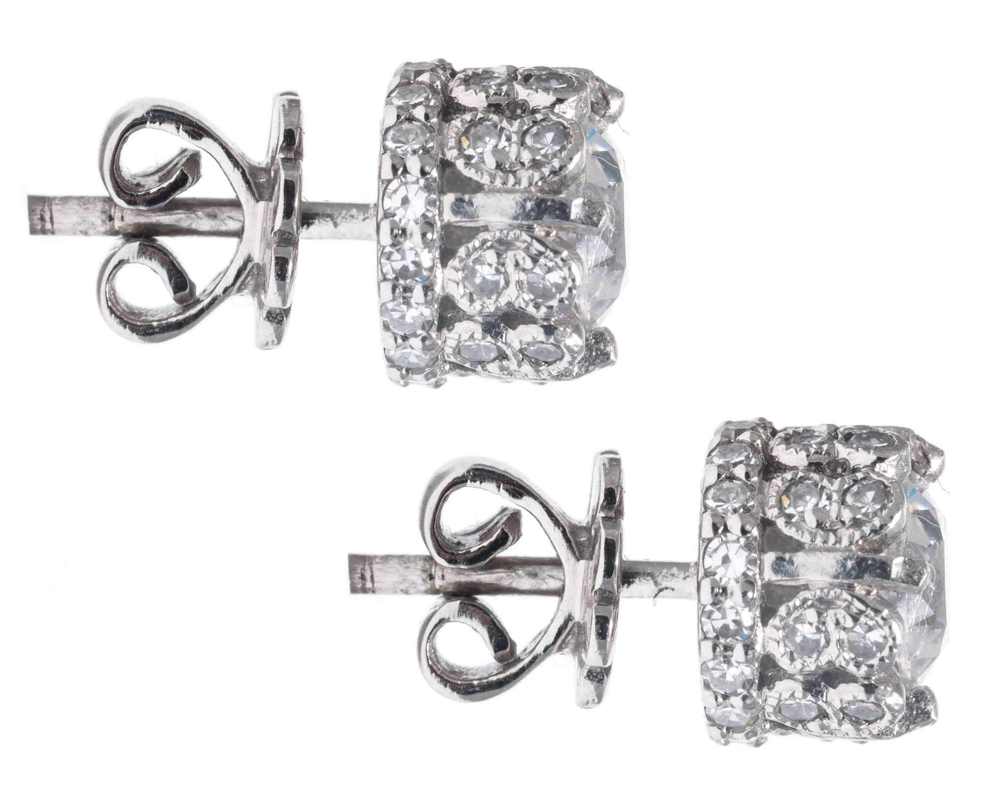 Women's Unique Pave Set European Cut Diamond Stud Earrings in Platinum For Sale