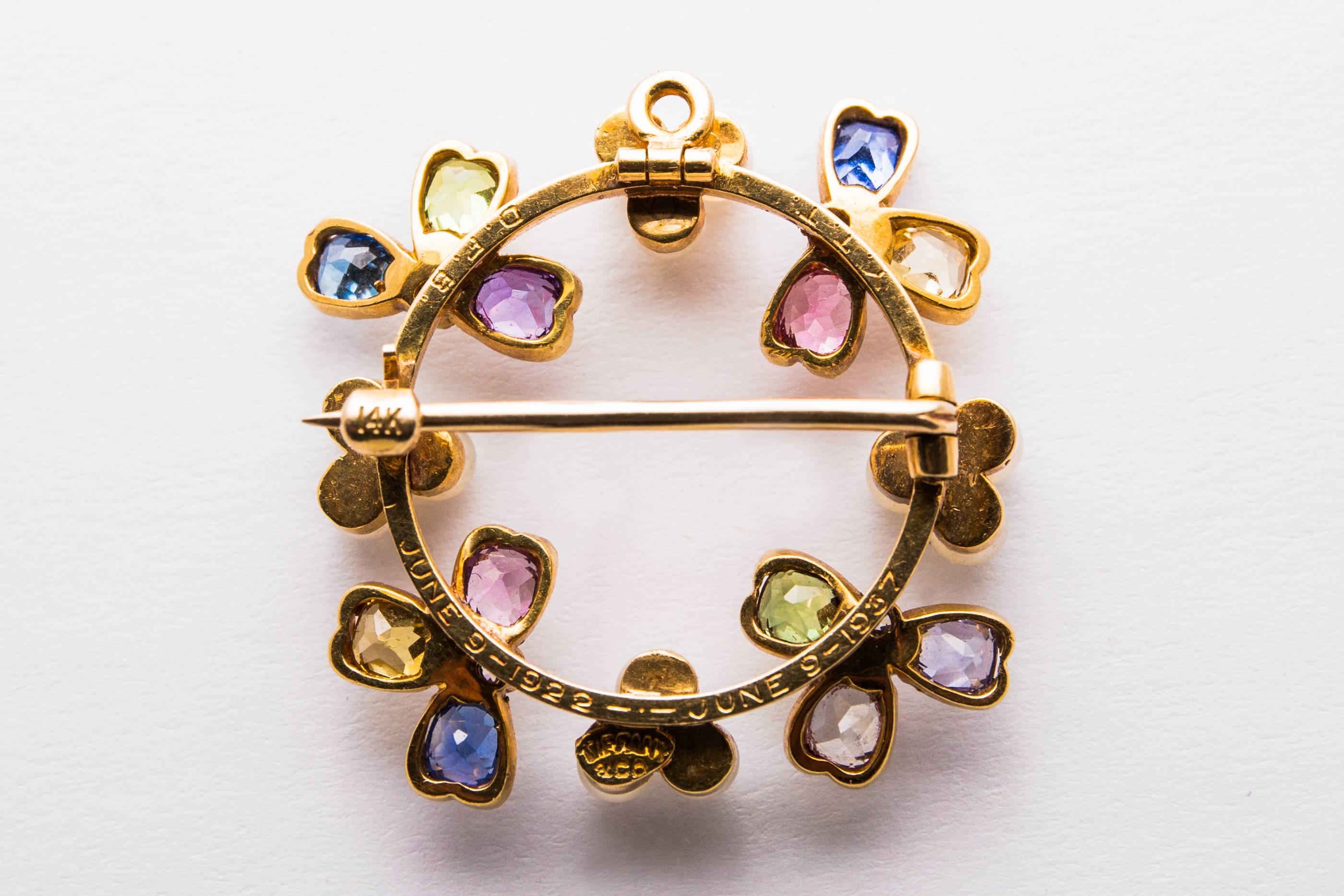 Tiffany & Co. Rare Multicolor Pearl Sapphire Diamond Yellow Gold Pendant In Excellent Condition In Boston, MA