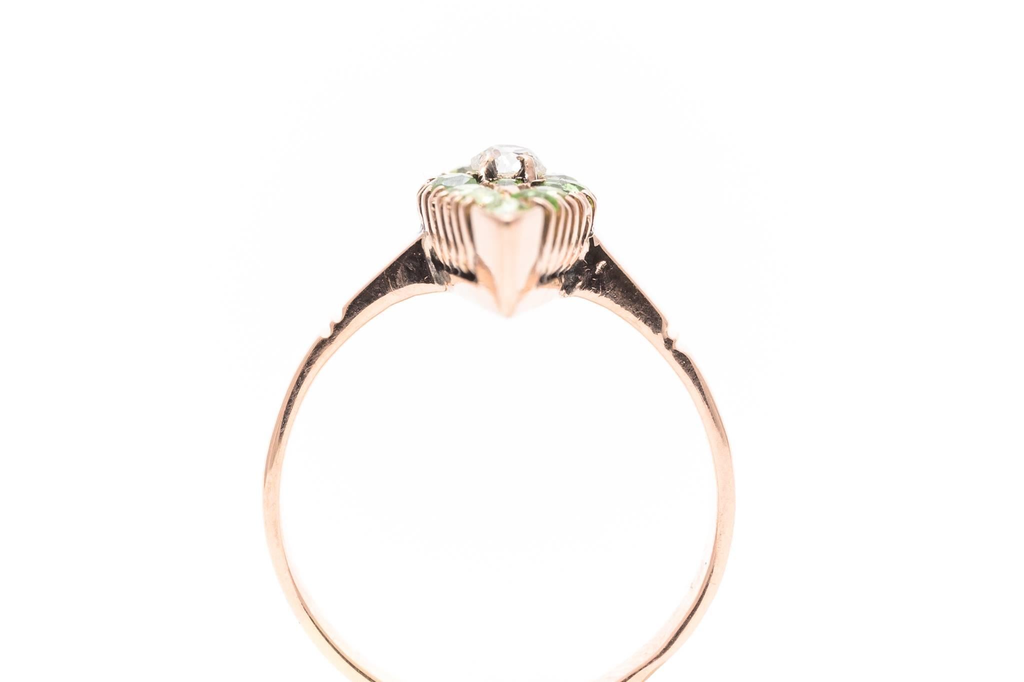 Women's Russian Victorian Demantoid Garnet Diamond Gold Ring For Sale